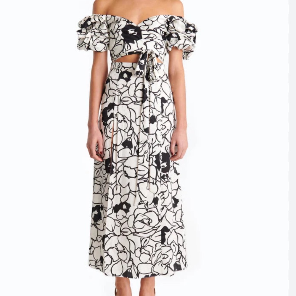 Ronny Kobo Floral Noir Print Skirt